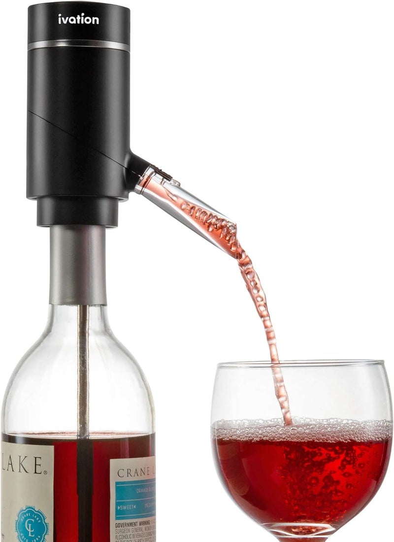 Ivation Electric Wine Aerator and Dispenser | Rechargeable Automatic Wine Pourer with Touch Button Control, Precision Spout, On/Off Aeration, Extension Tube and Micro USB Cable | Just Press to Pour! - Image 1